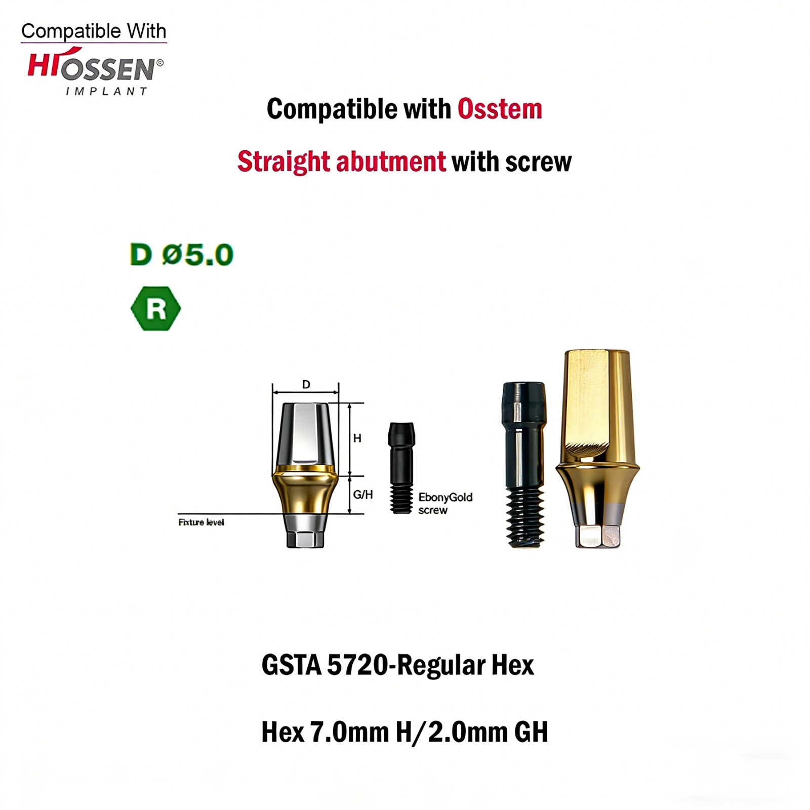 1pc Dental Titanium Straight Abutment Ti Cemented Abutment for Osstem Hiossen TS