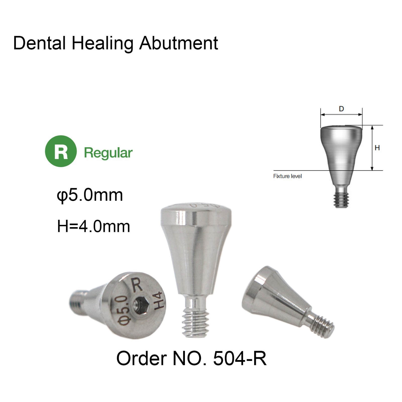 Hiossen ET Regular Ø5.0mm Implant Healing Abutment Cap RP Platform 3/4/5/7/9mm H