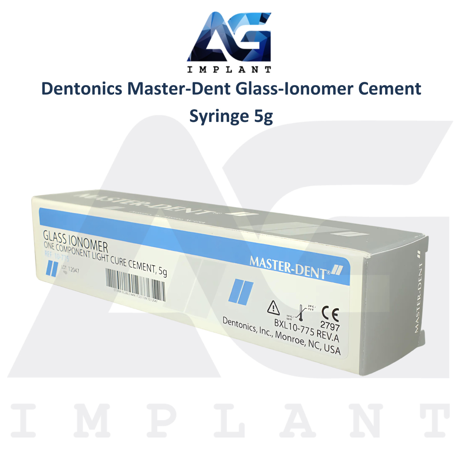 Dental Master-Dent Glass-Ion0mer Cement Syringe 5g Light Cure Base Or Liner
