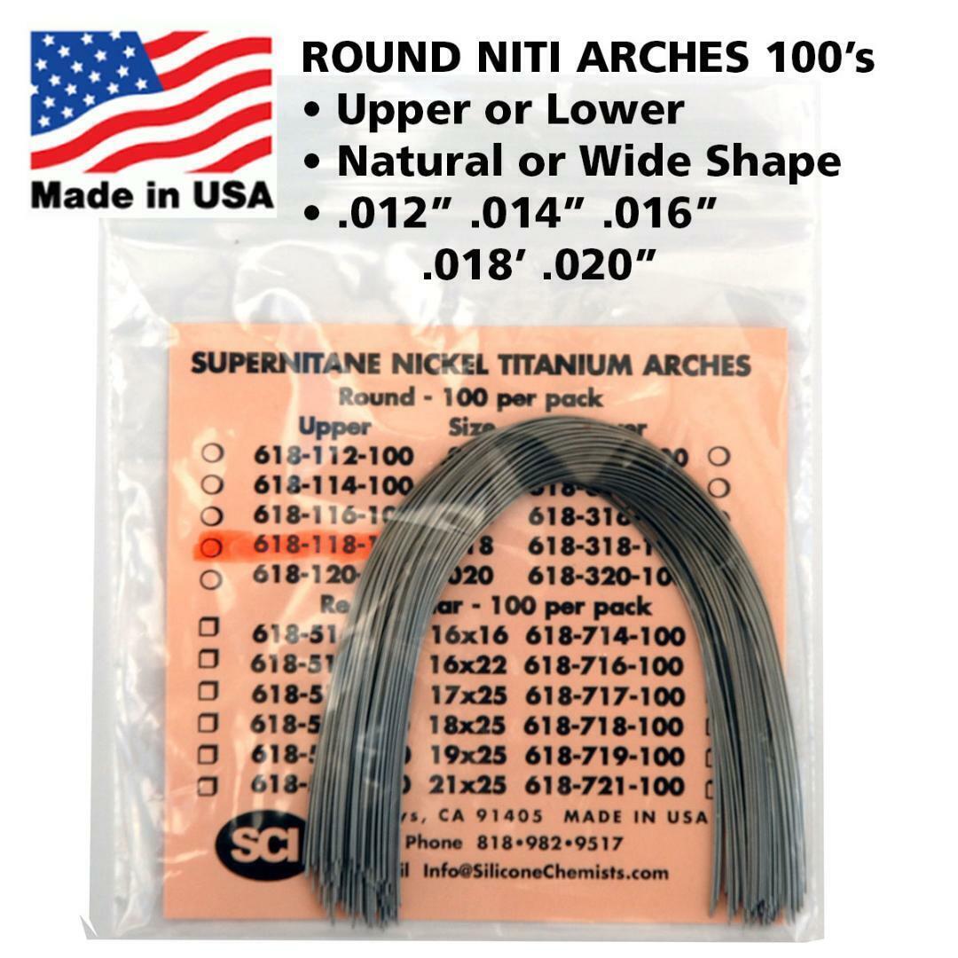 SCI Ortho NITI Round Arch (Nickel Titanium) Wires Natural or Wide 100 PCS
