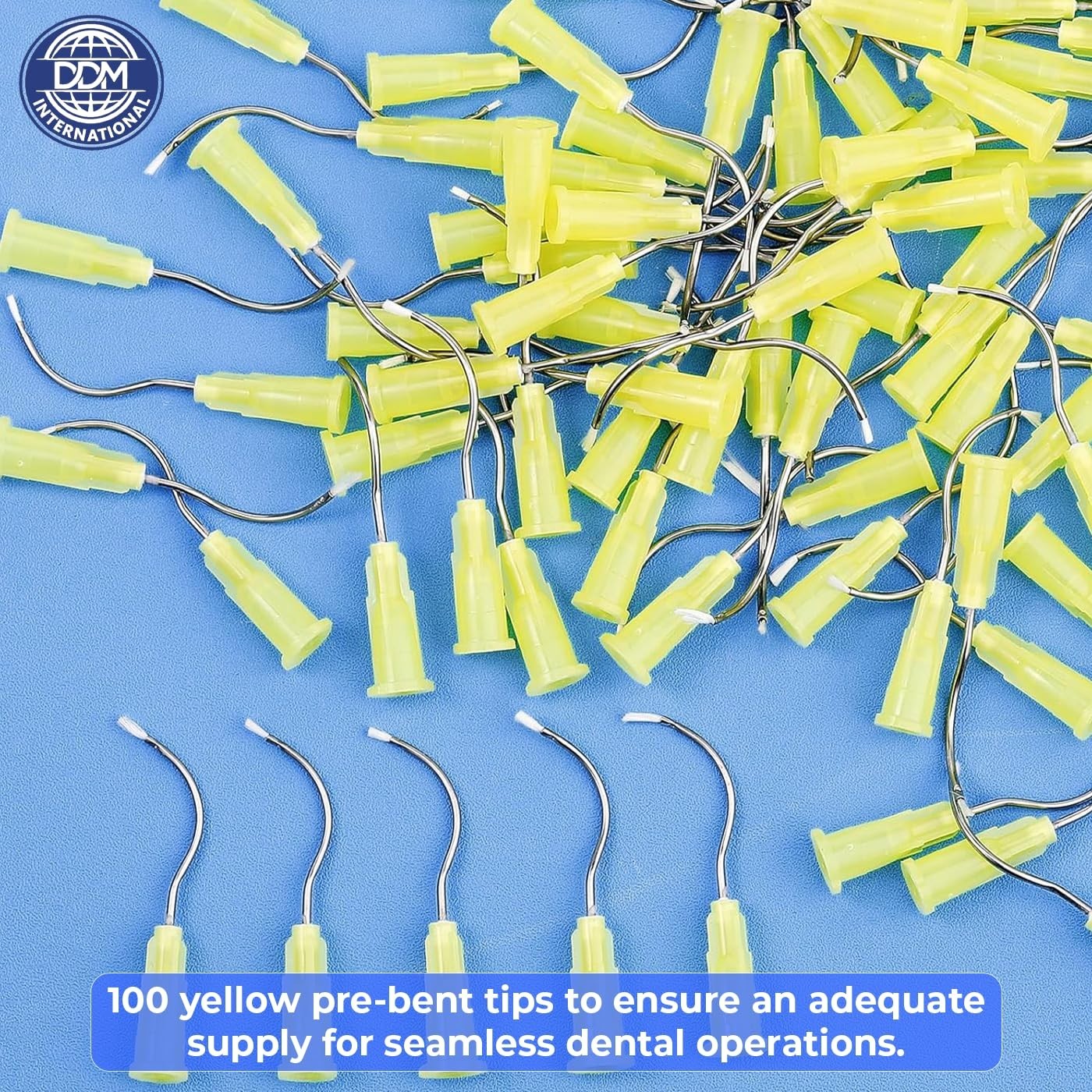 DDM 100Pcs Dental Infusor Applicator Delivery Tips Pre-Bent Metal Brush End 19G