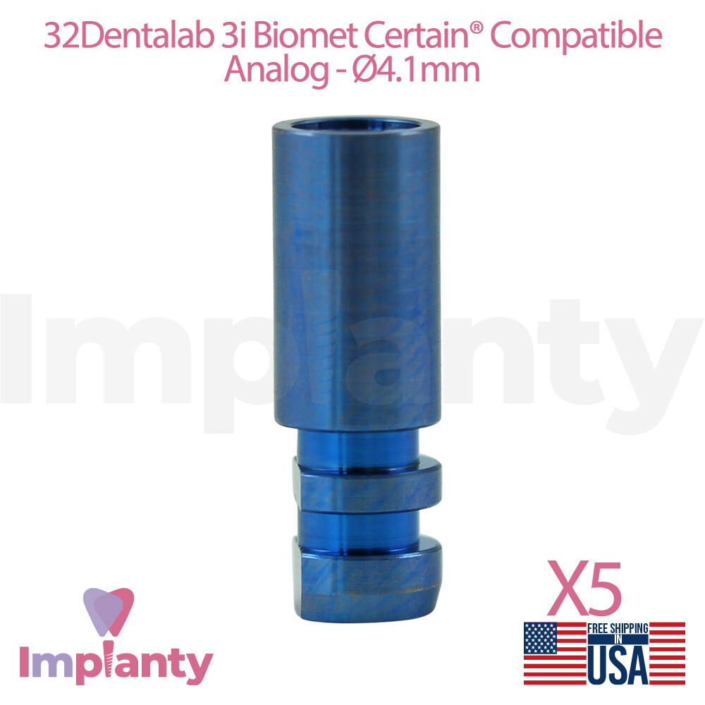 5x Dental Fixture Analog 4.1mm Platform Compatible Biomet Certain Blue Titanium