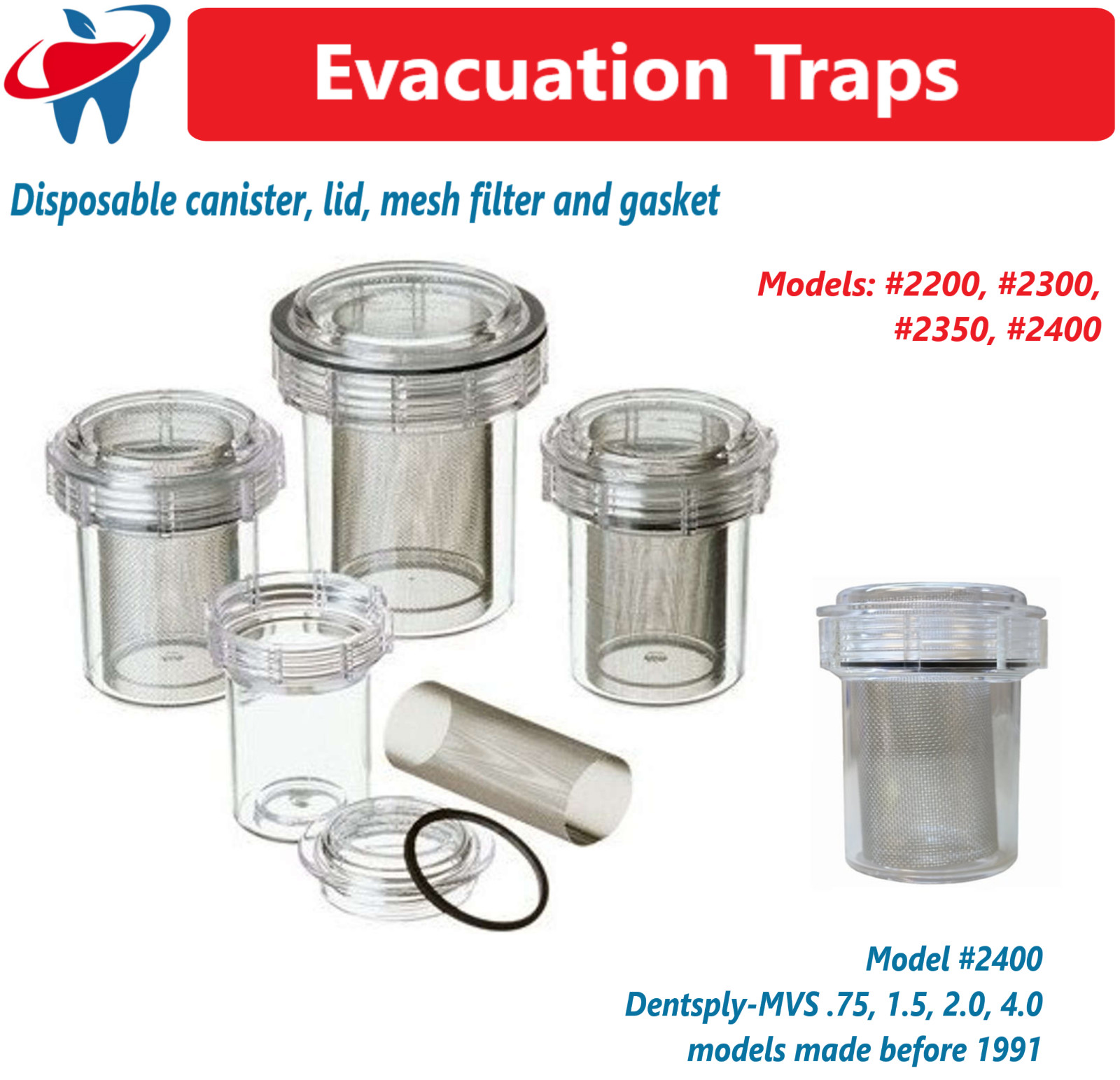 Dental Evacuation Trap Disposable Canister For Dentsply-MVS .75, 1.5, 2.0, #2400