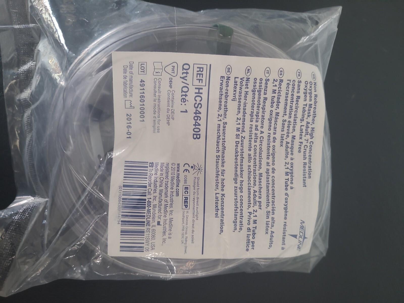 *1-Pack* Medline High Concentration Non-Rebreather Mask With Oxygen Tube HCS4640
