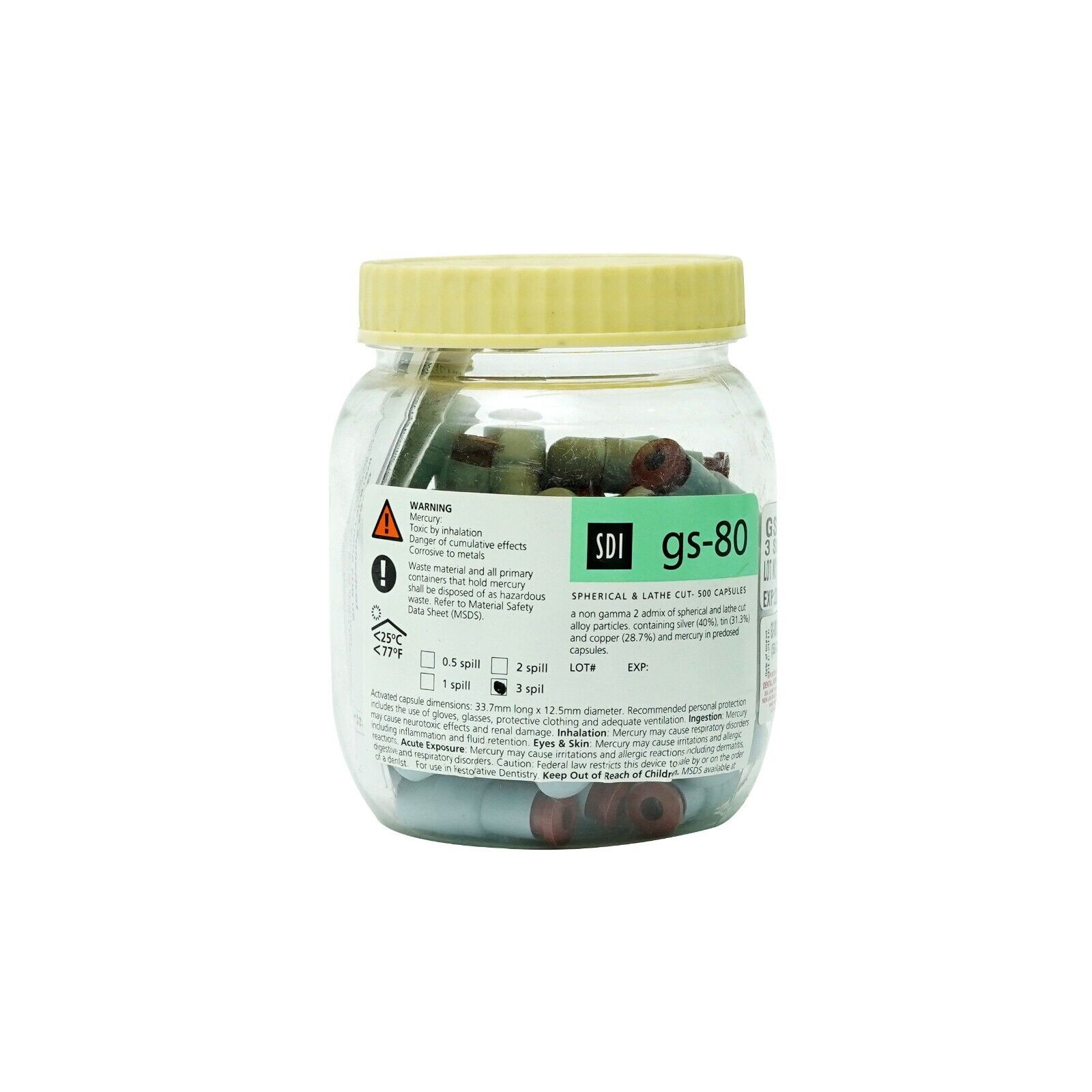 SDI GS-80 Amalgam Alloy Dental Material Regular Set Spill 50 Capsules Per Box