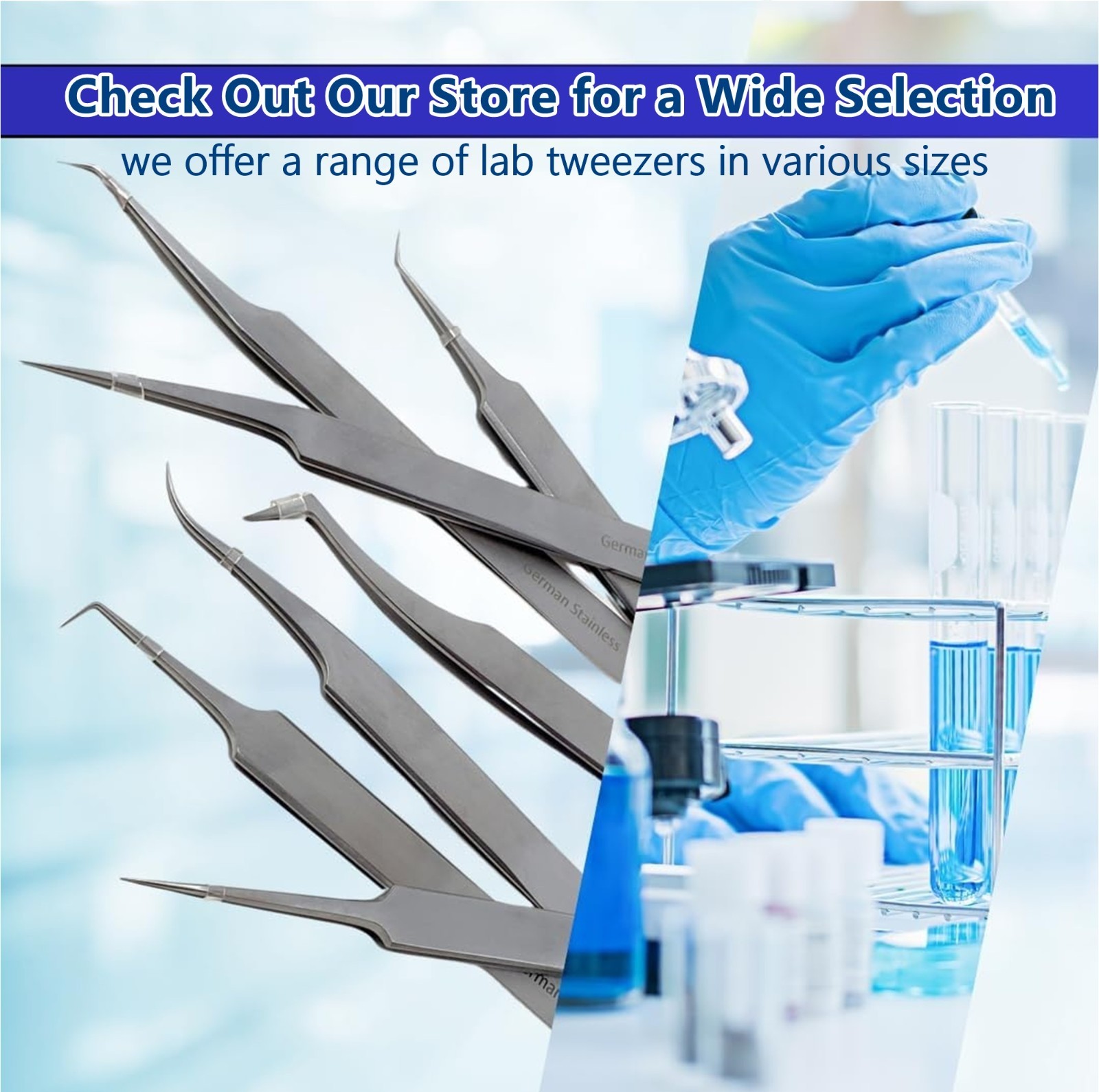 High Precision Stainless Steel Lab Tweezer/Forceps Angled Tips Laboratory Supply