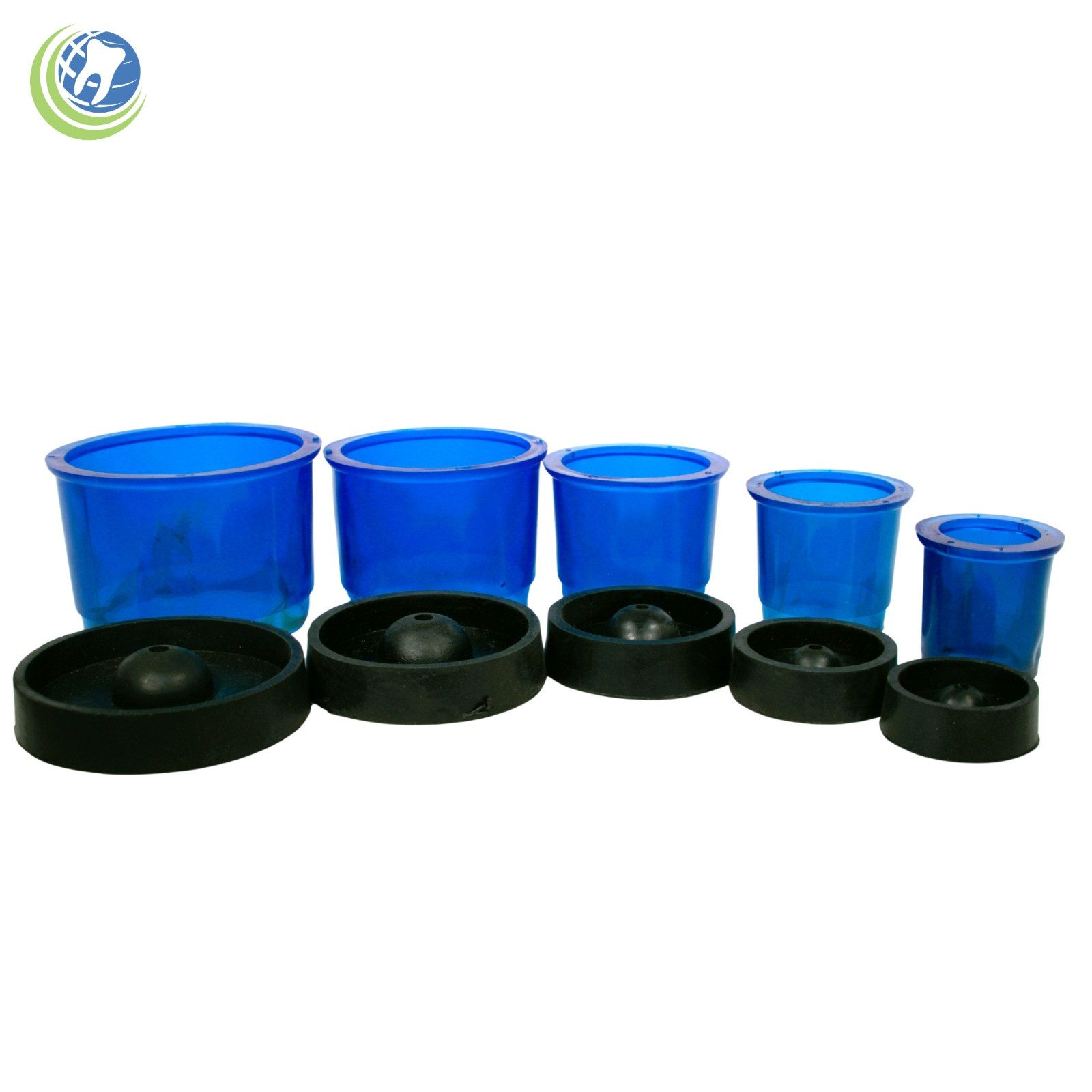 5 PIECE SET DENTAL JEWERLY SILICONE ROUND CASTING FLASKS RINGS FORMERS W/BASE