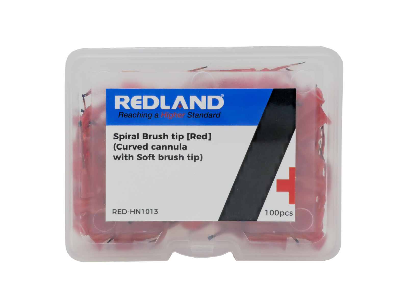 REDLAND Spiralbrush Tip (Curved Cannula with Soft Brush Tip) RED 100/Pk