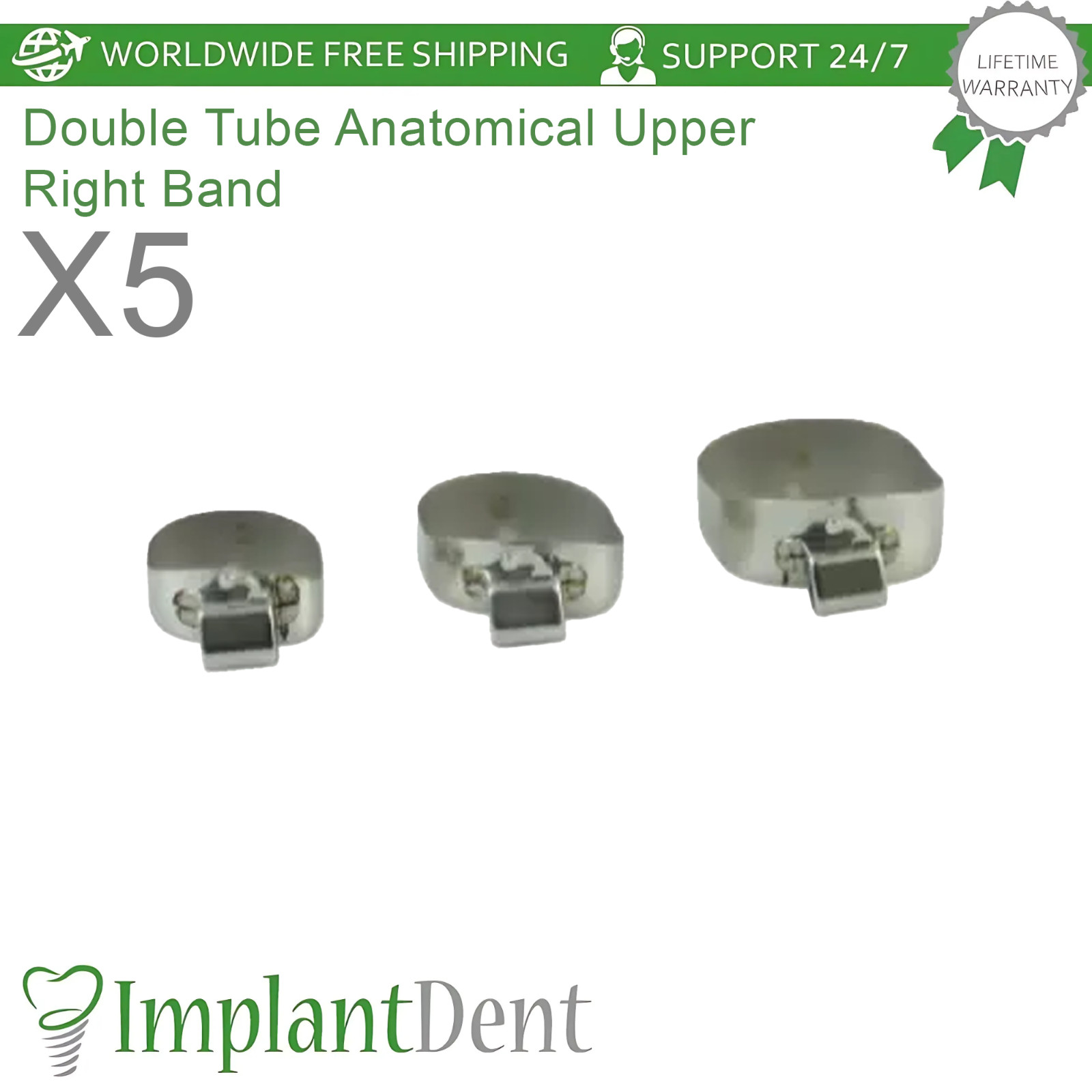 5x Dental Molar Double Tube Anatomical Upper Right Band Braces Span Ortho Lab