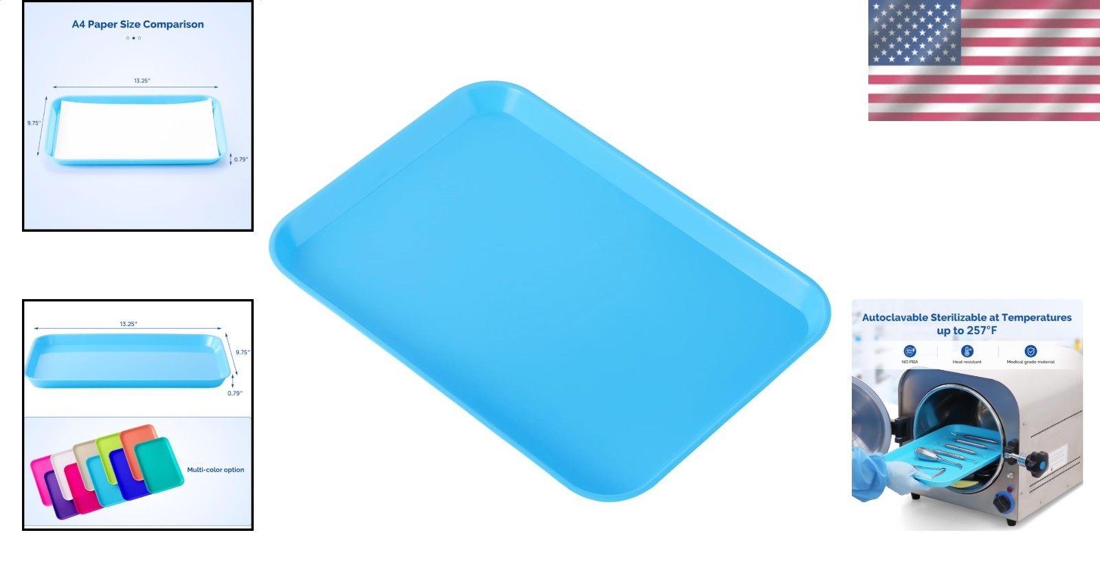 Sturdy Plastic Flat Tray Blue Medical Dental Lab Instrument Large 13.25