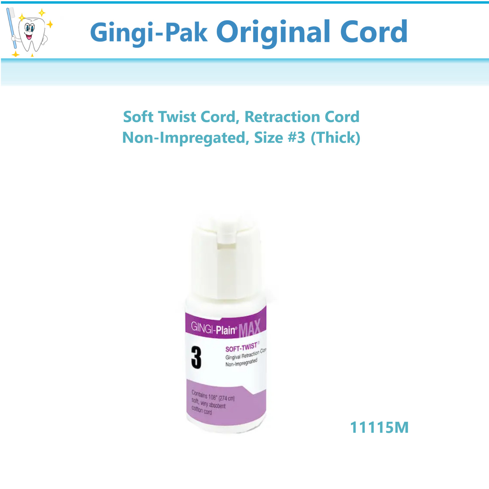 GINGI-PAK Gingi-Plain MAX Soft Twist, Retraction Cord Size #3 (Thick), 11115M