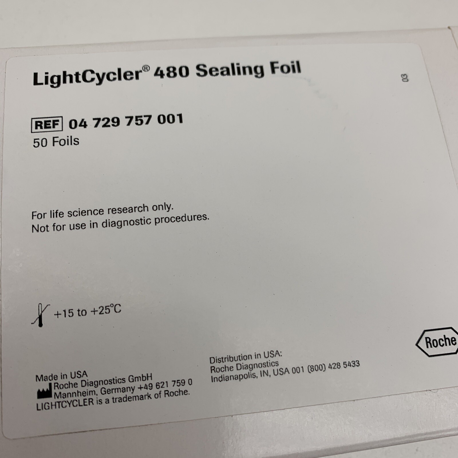 (50) Roche Diagnostics 04 729 757 001 Lightcycler 480 Sealing Foil EXPIRED 2022