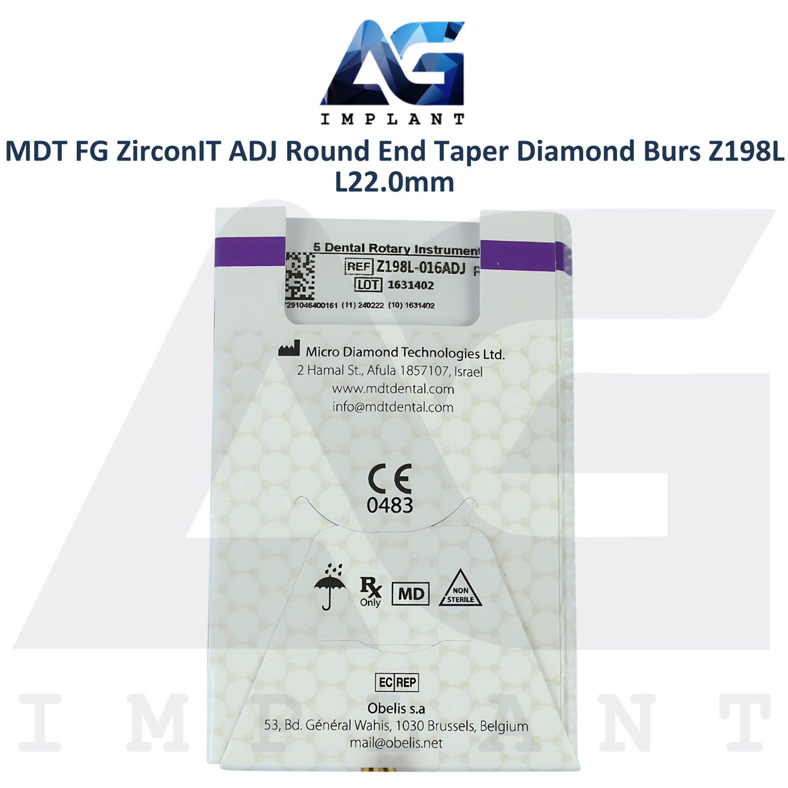 MDT Dental FG ZirconIT ADJ Round End Taper Diamond Bur Z198L L22.0mm Crown Prep