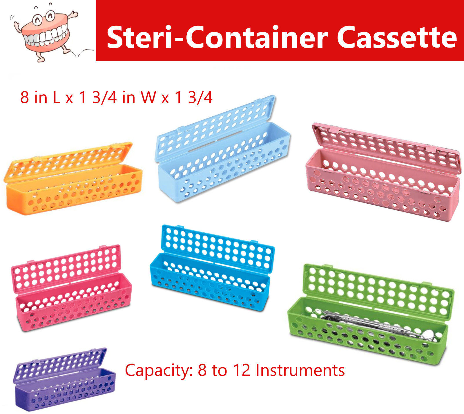 Dental Instrument Steri Container Neon Blue 8″x1.75″ Snap Hinged Lid Tattoo