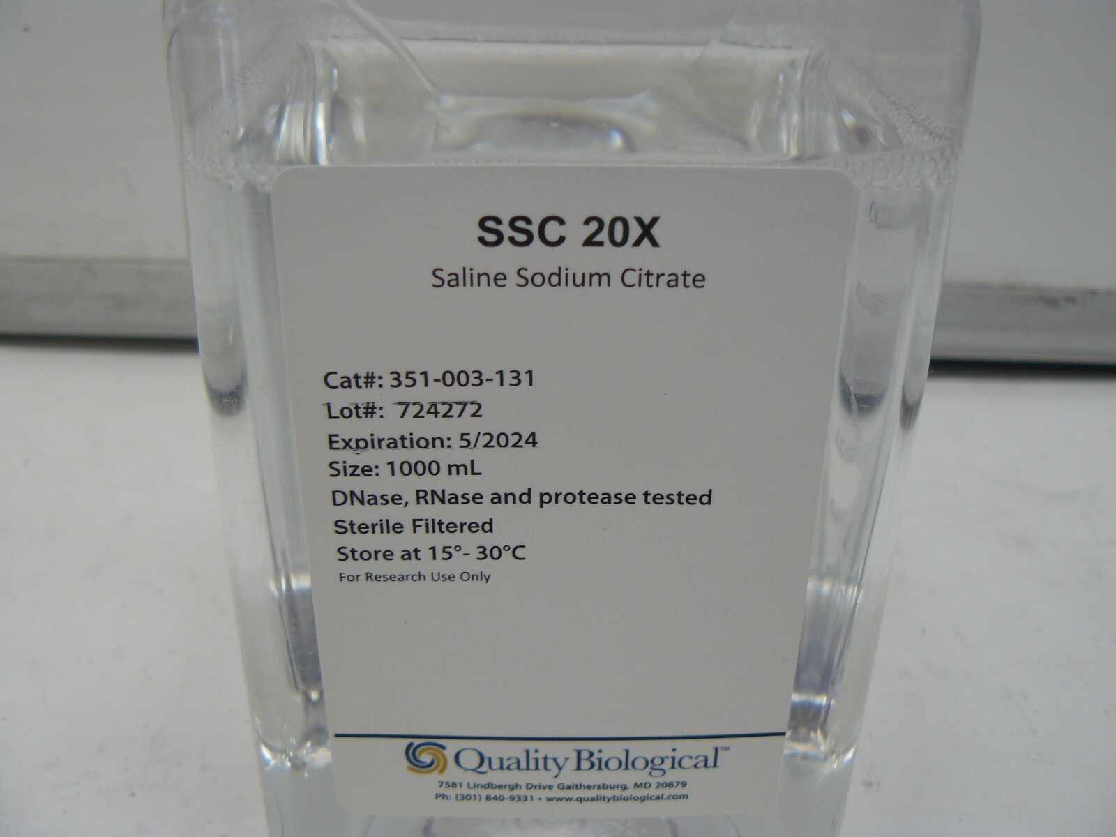 Quality Biological 351-003-131 SSC 2-x saline sodium citrate 1000ml new