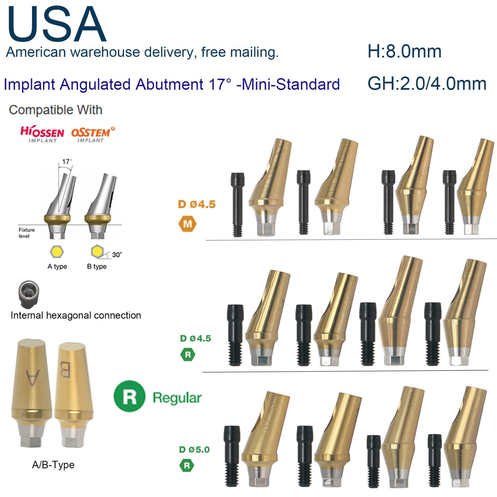 US Hiossen Dental Straight Locator Healing Cap Abutment Regular Mini ET Platform