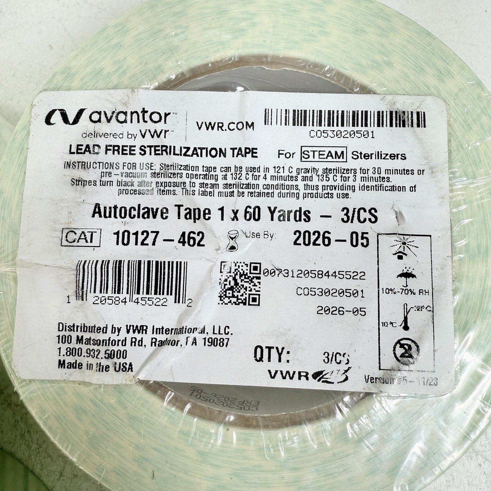 Lot of 18 – VWR – 10127-462 TAPE AUTOCLAVE LEAD FREE 1 in X 60YD. EXP: 05/2026