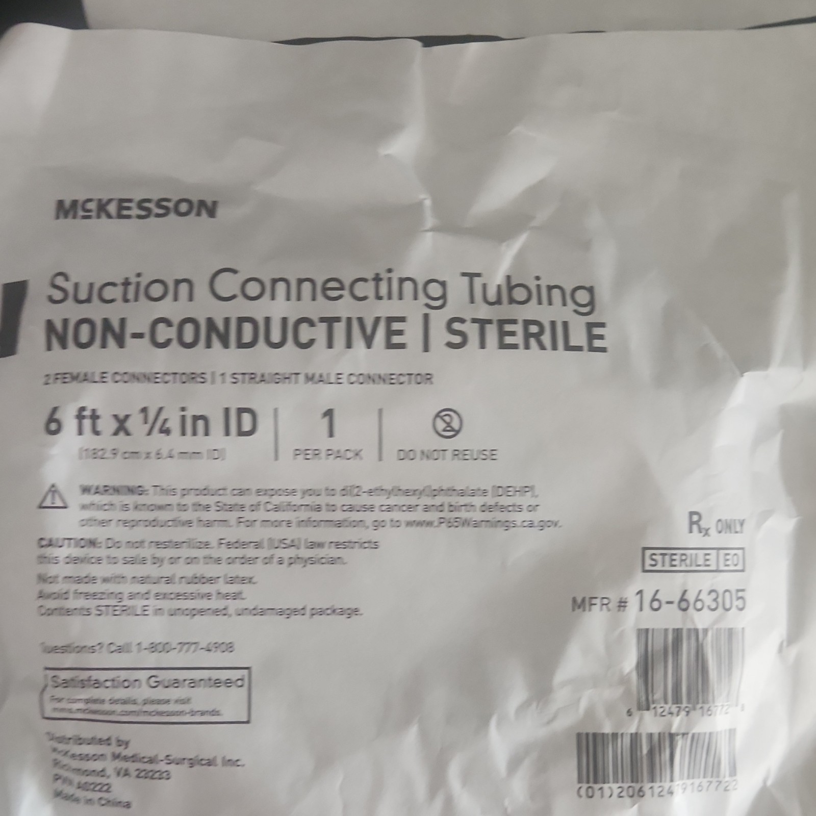 McKesson Suction Connecting Tubing Non-Conductive Sterile 6 ft x 1/4 in 16-66305