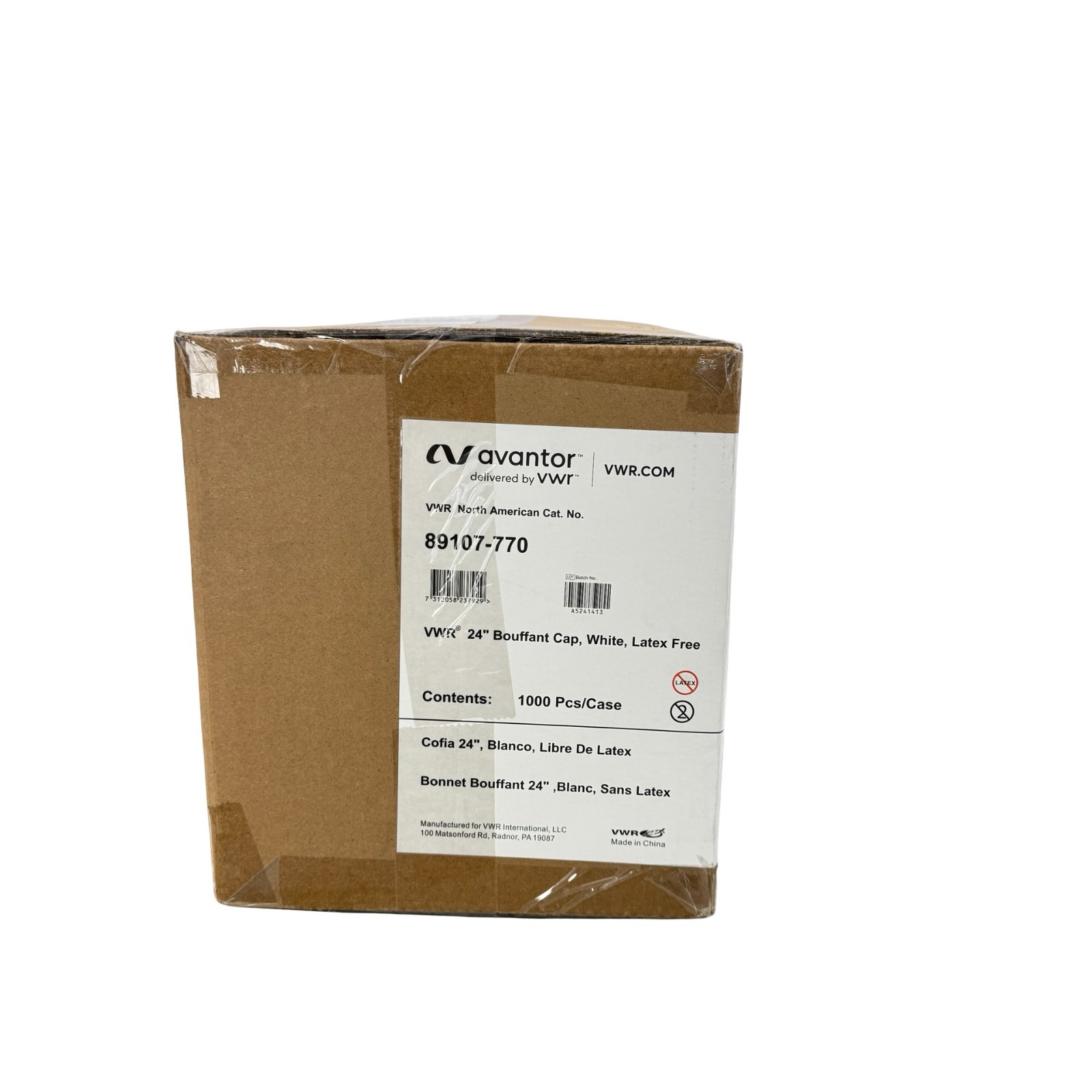 VWR Avantor 89107-770 24″Bouffant Cap, White, Latex Free 1000pcs