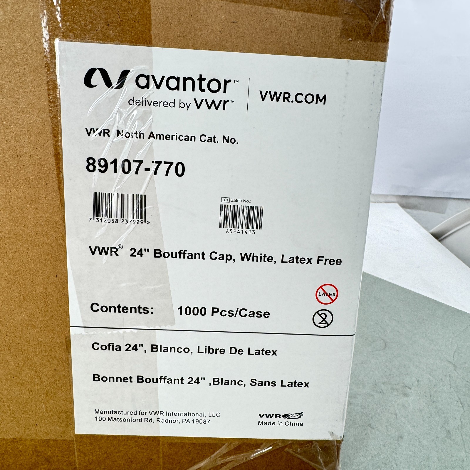 VWR Avantor 89107-770 24″Bouffant Cap, White, Latex Free 1000pcs