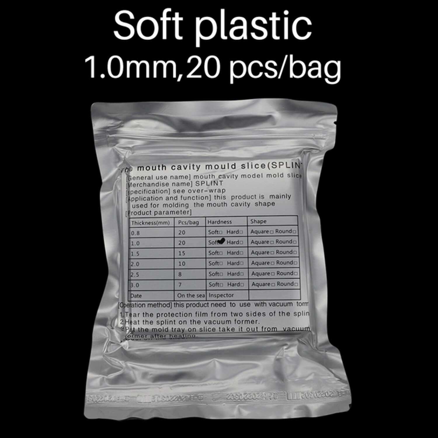 1.0mm Dental Vacuum Forming Sheet Square Dental Splint Retainer Slice Hard/Soft