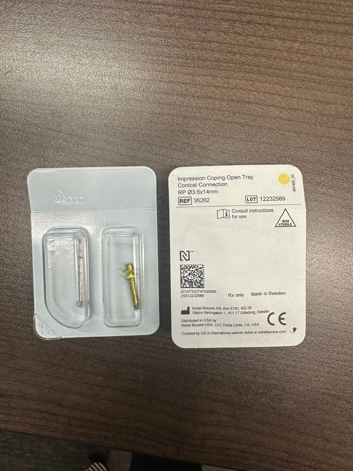 Nobel Biocare Conical RP 3.6X14mm Open Tray Impression Coping (REF 36262)