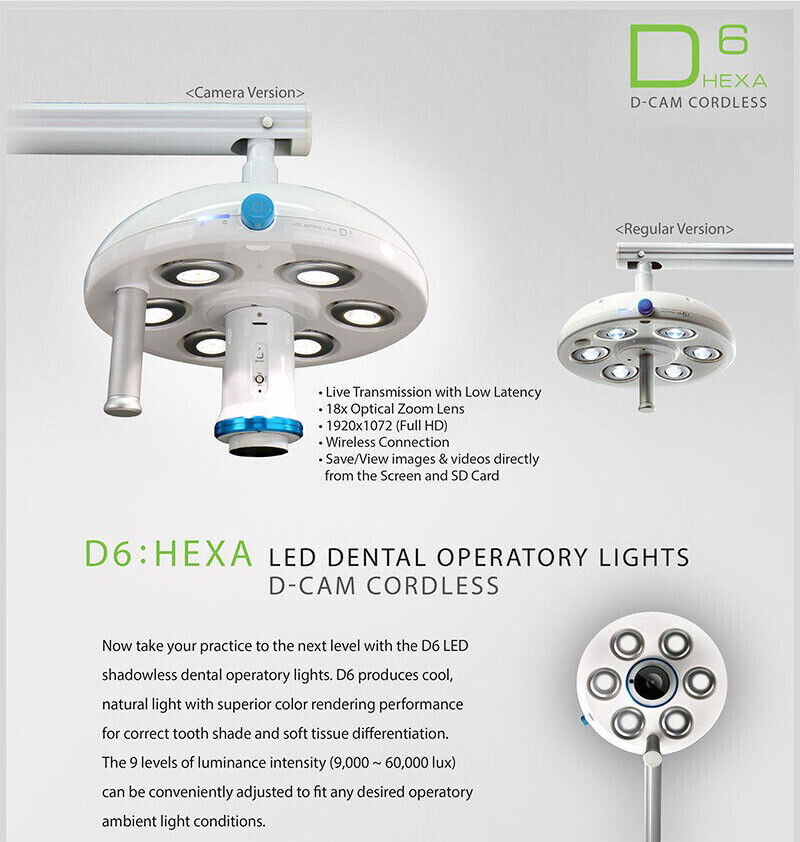Dentazon D6 HEXA: LED Dental Operatory Surgery Light D-CAM Cordless