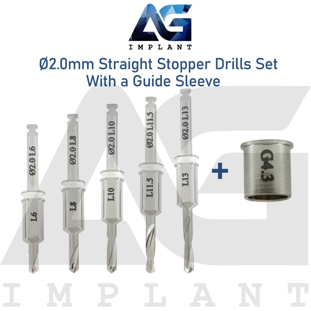 Dental Straight Guided Stopper Drill 2.0mm Full Set With Guide Sleeve White