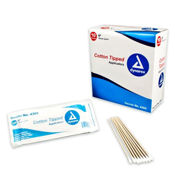 Dynarex 6″ Cotton Tipped Applicators, Non-sterile, Sealed (cotton/rayon tip)