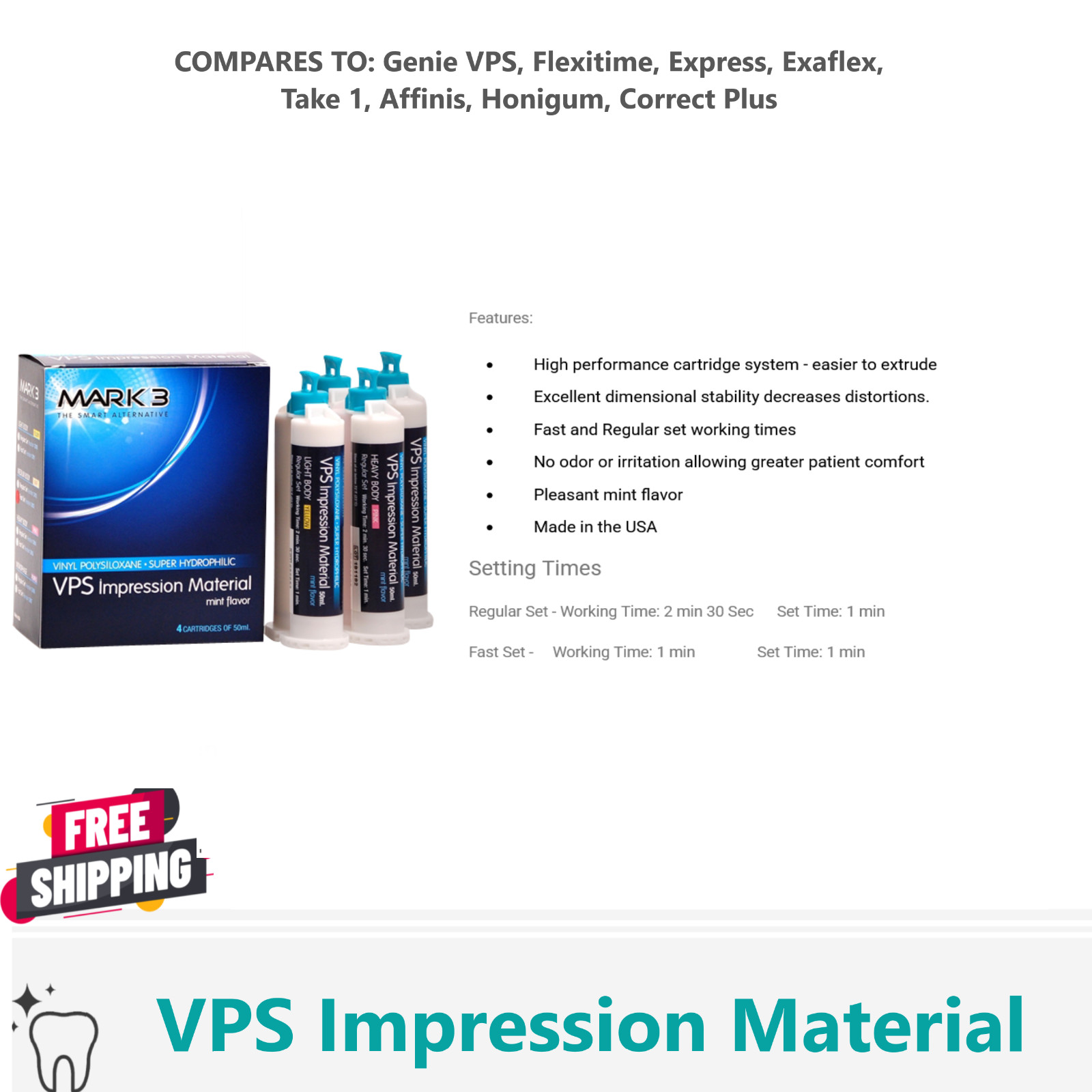 MEDIUM BODY FAST SET VPS Dental Impression Material FAST Set 50ML Cartridges PVS