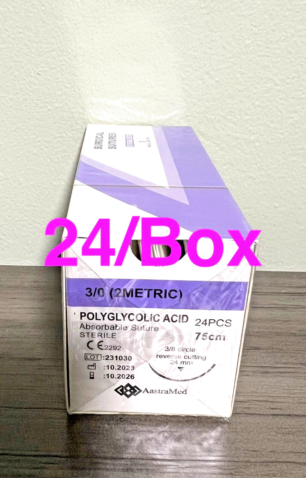 3/0 PGA, 24/Box Polyglycolic Acid, Veterinary Dental, R-cut 24mm