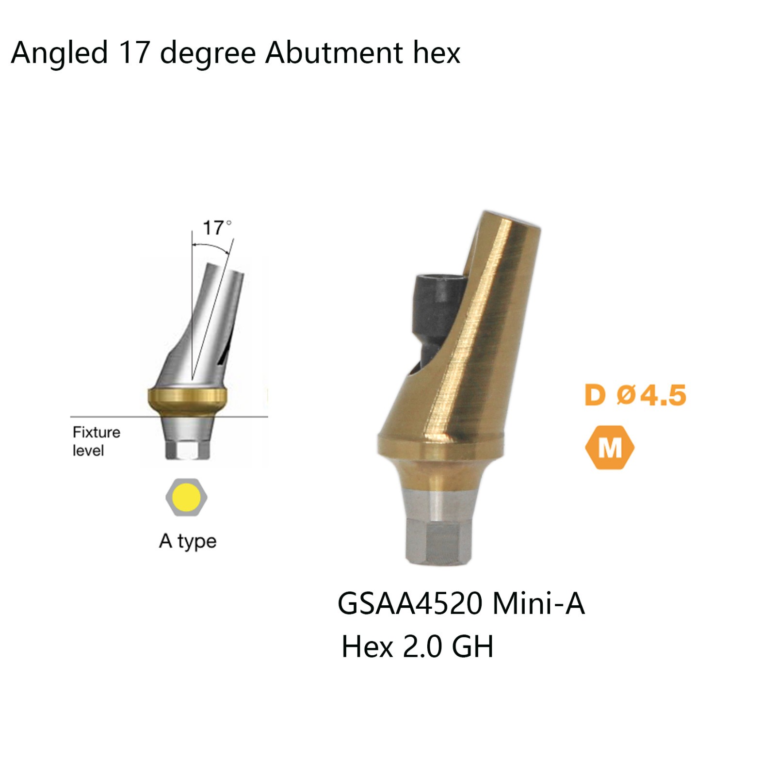 17° Angled Anatomic Abutment Compatible Hiossen ET Mini Hex Platform Osstem TS