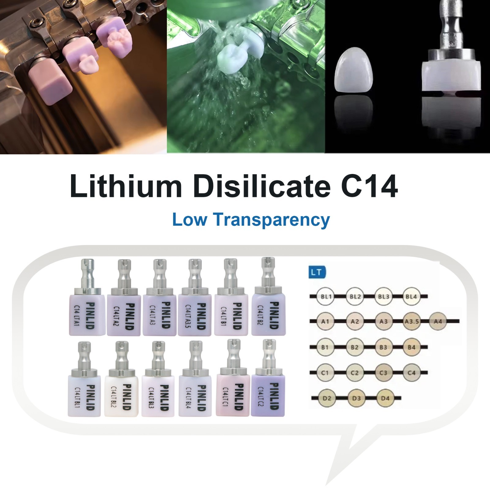 5Pcs/Box C14 LT Dental Block Lithium Disilicate CEREC Translucency Dentistry Lab