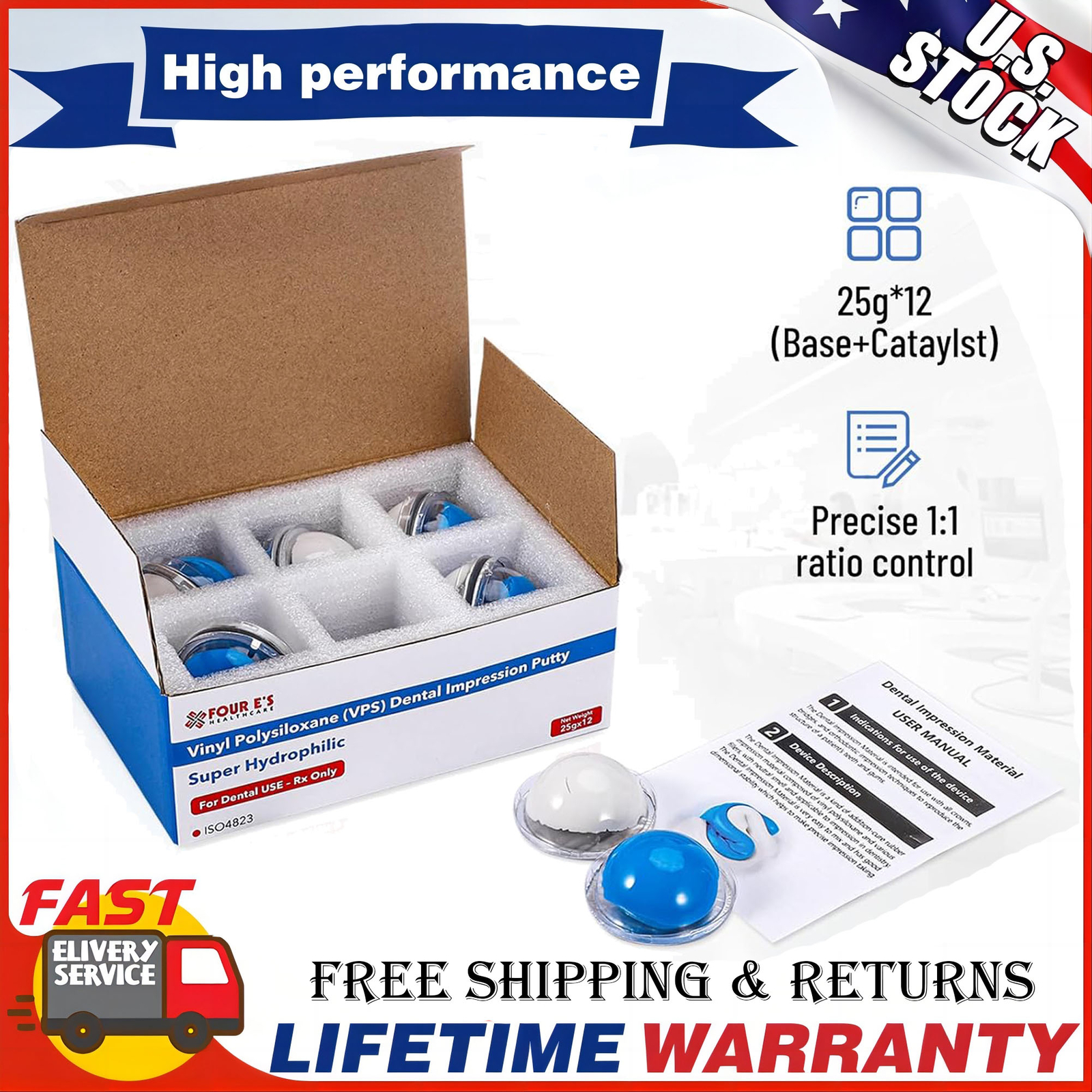 25g x12(Base x6 & Catalysts x6) Dental Hydrophilic VPS Impression Putty Fast Set