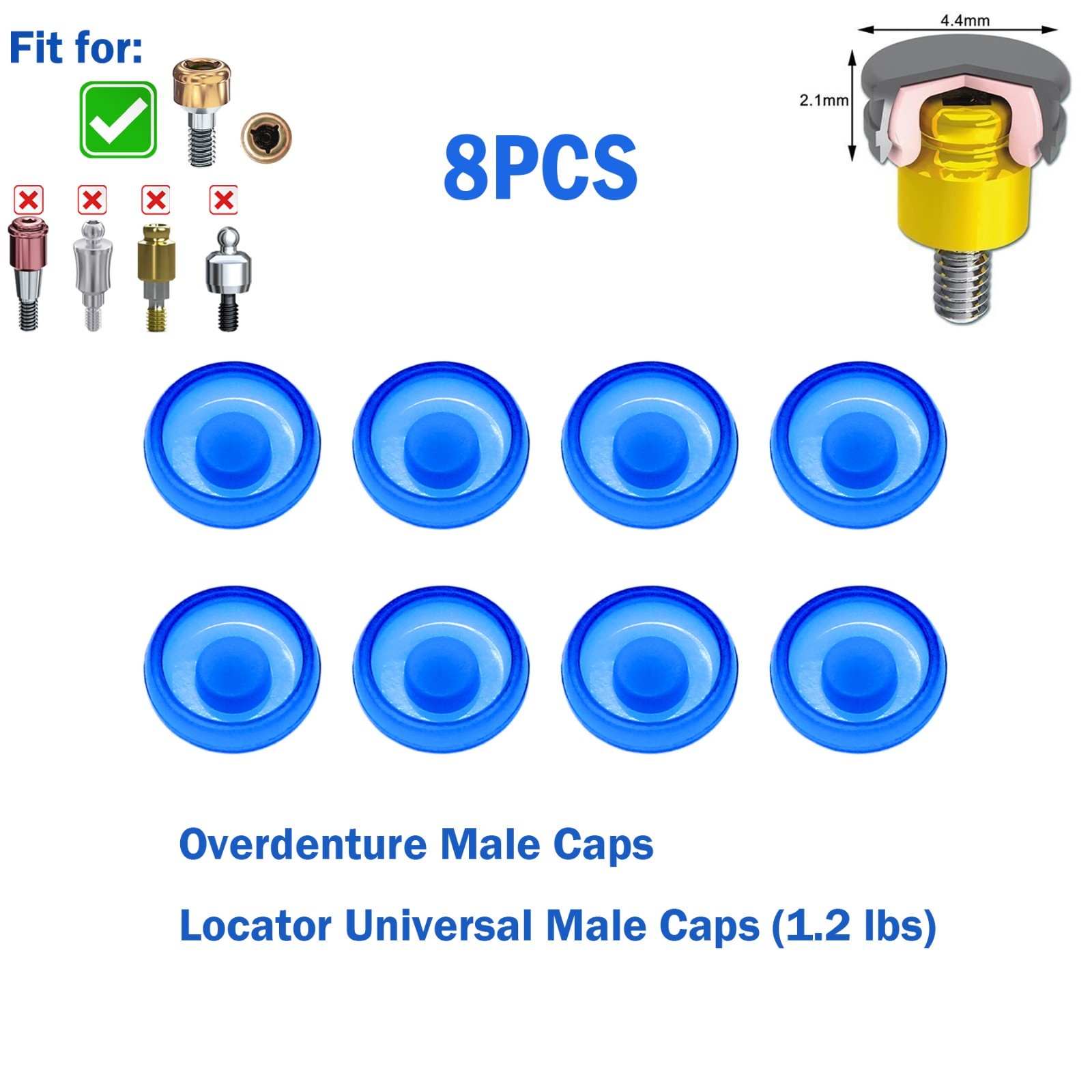 Dental Overdenture Locator Implant Abutment Retention Caps Male Cap Inserts Set