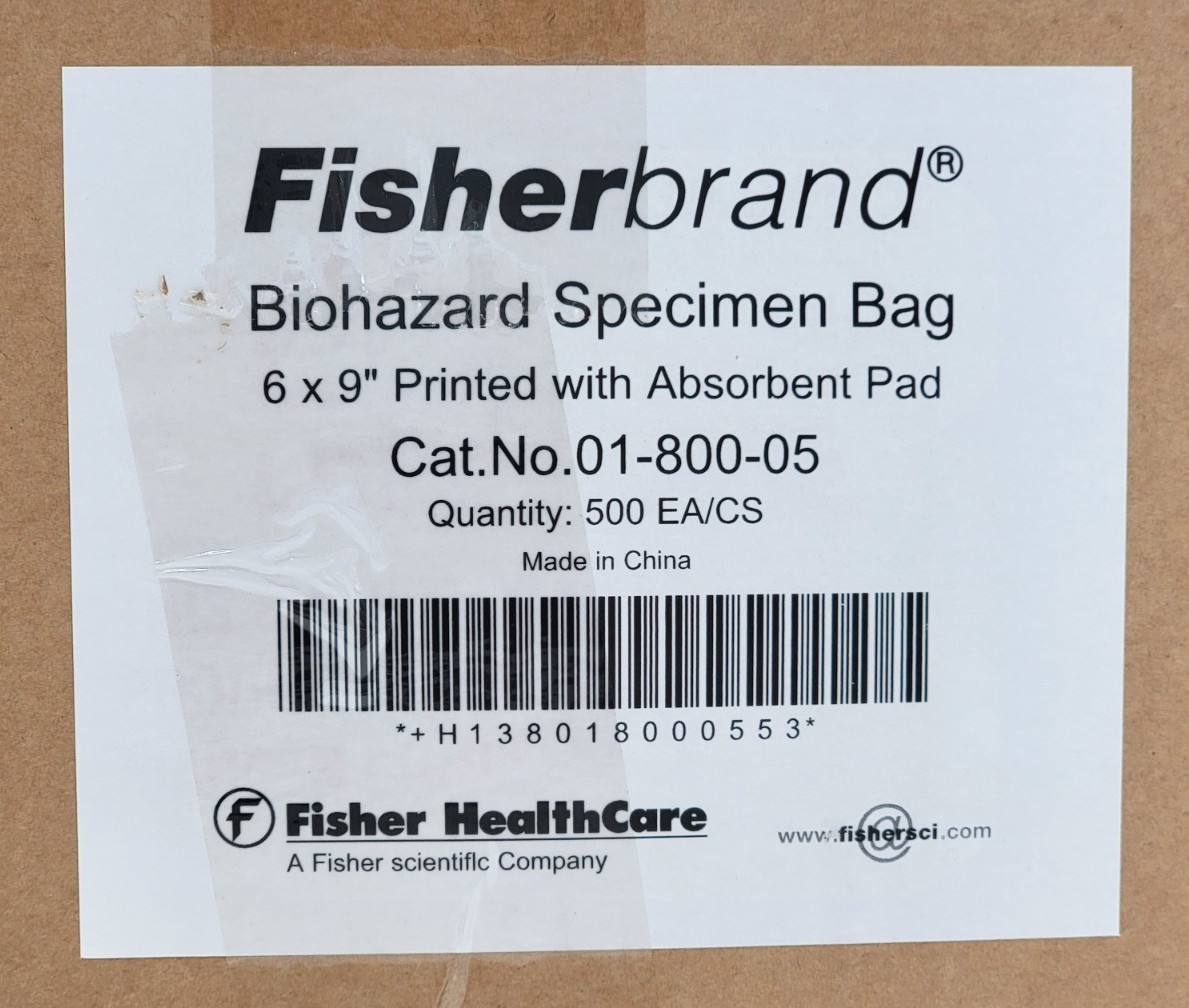 500/Case Fisherbrand 6×9 Biohazard Specimen Transport Bags Light Duty 01-800-05