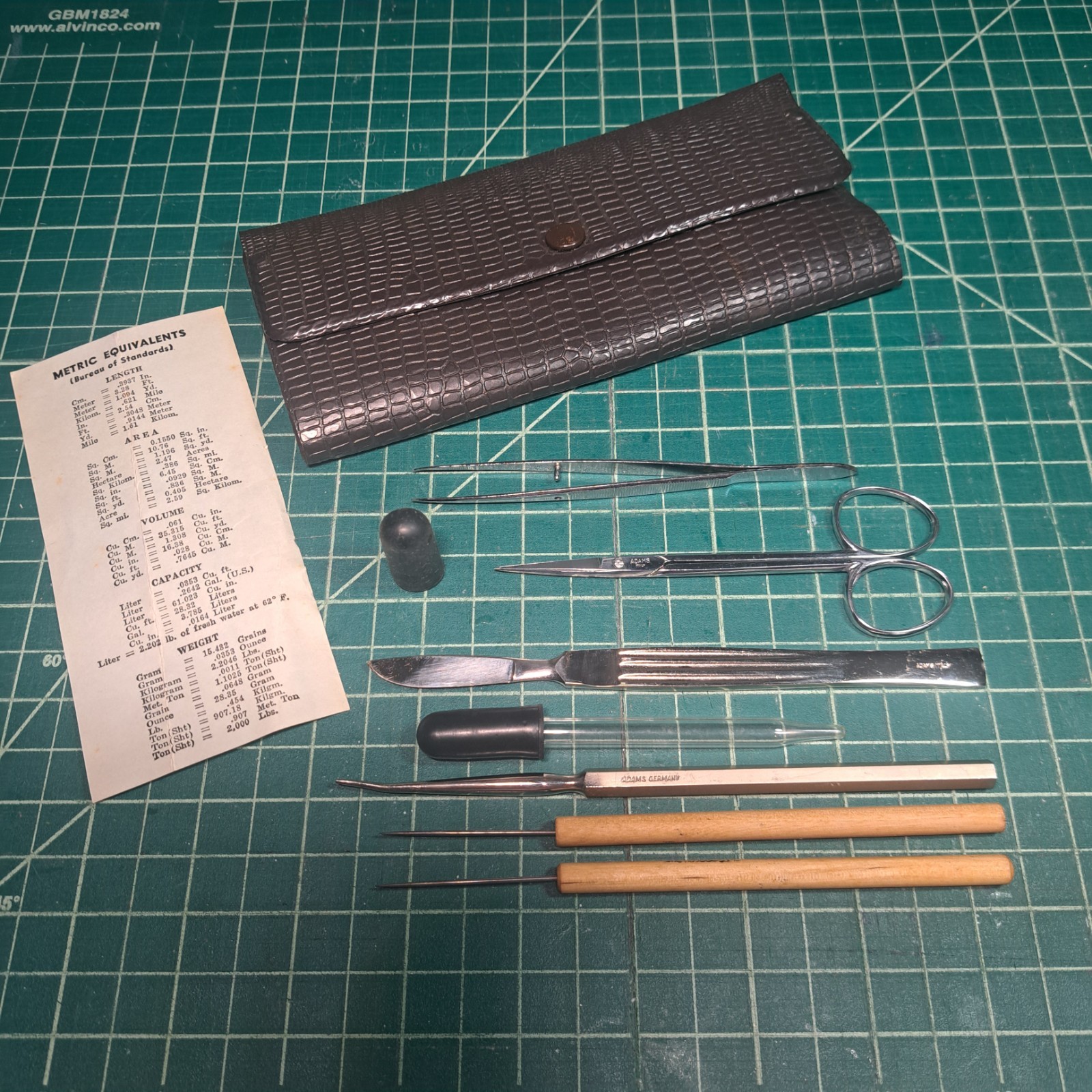 Vintage Clay Adams Dissection Tool Kit USA Italy Germany Brown Trifold Case 7pc