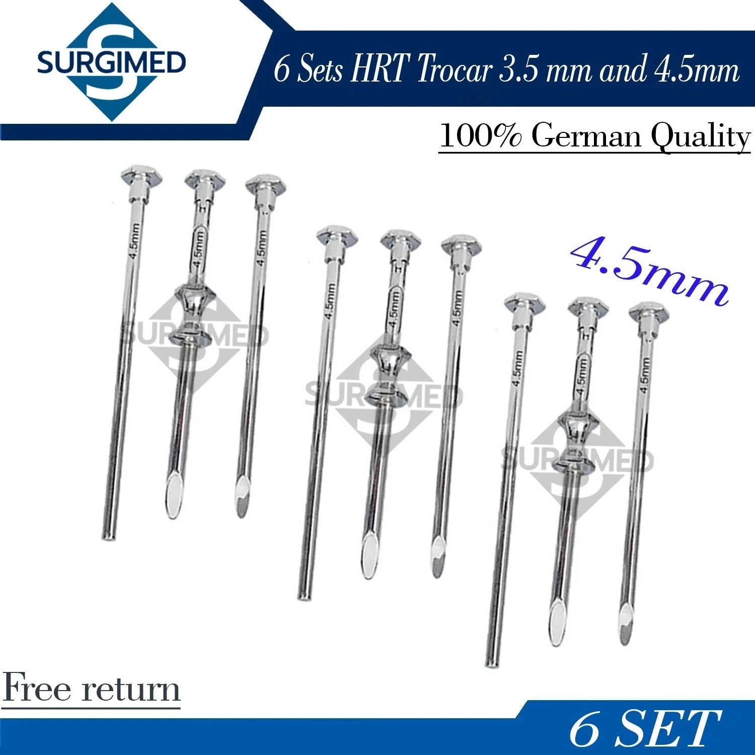 HRT Trocar 3.5 mm and 4.5mm Hormone Replacement Pellet Insertion Kit 6 Set