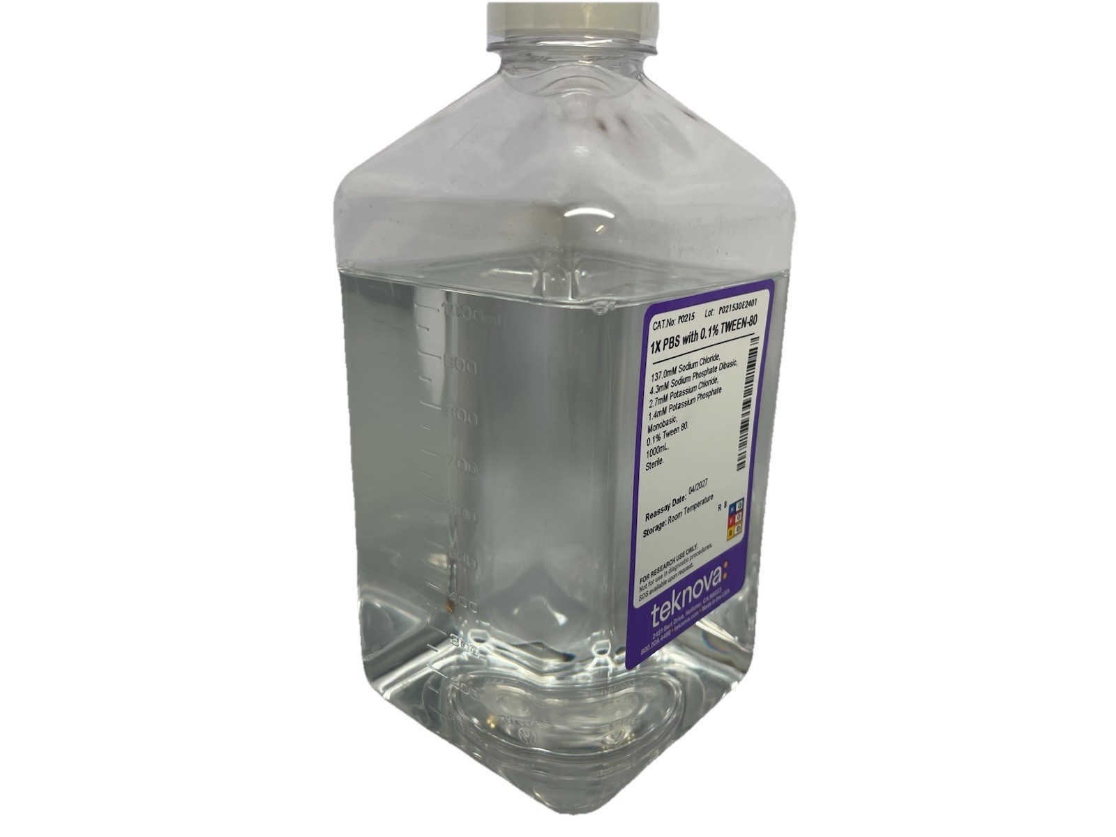 Teknova 1X PBS with 0.1% Tween-80 1000mL Sterile P0215