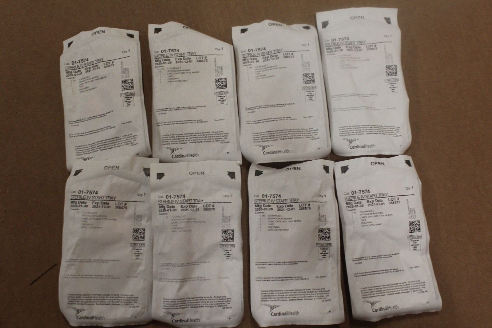 8 pack Cardinal Health IV Start Trays 01-7574 EXPIRED 2021