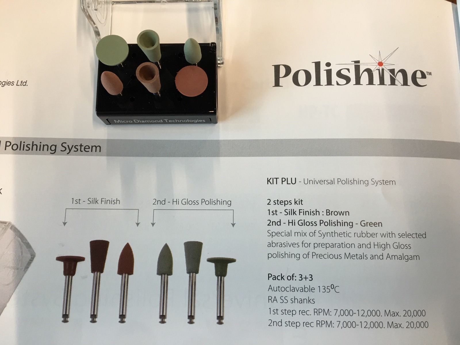 1Set/6pcs Polishing Universal Multi-use 2 Step Autoclavable Kit PLU.
