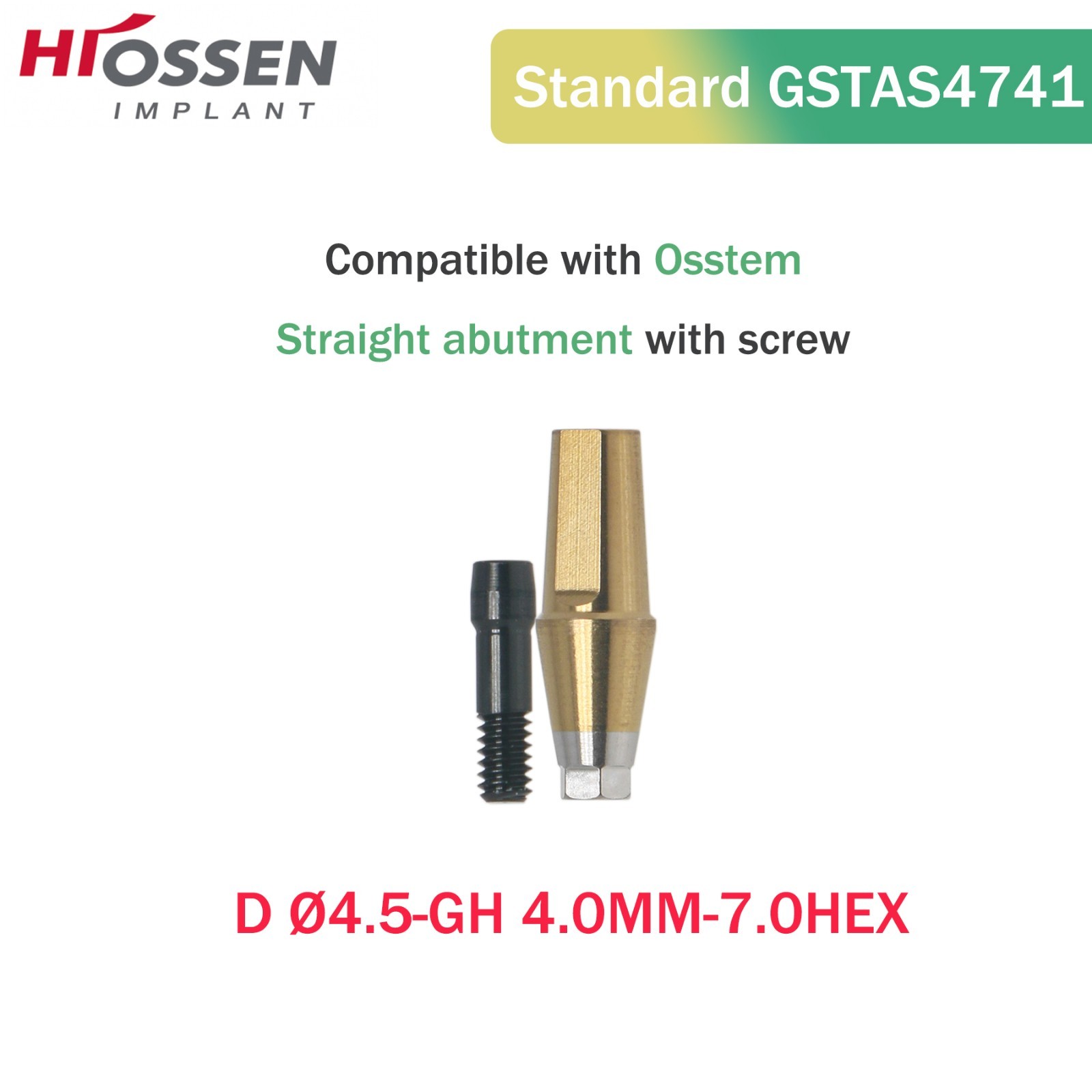 Hiossen Osstem Reg Hex Abutment Ø4.5mm Ti Grade5 1-5mm GH GSTAS Series ETIII/TS