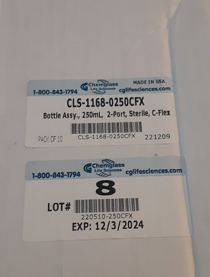Chemglass 250ml Bottle Assy/2-Port/CFlex( 10/PK) CLS-1168-0250CFX ( exp12/2024)