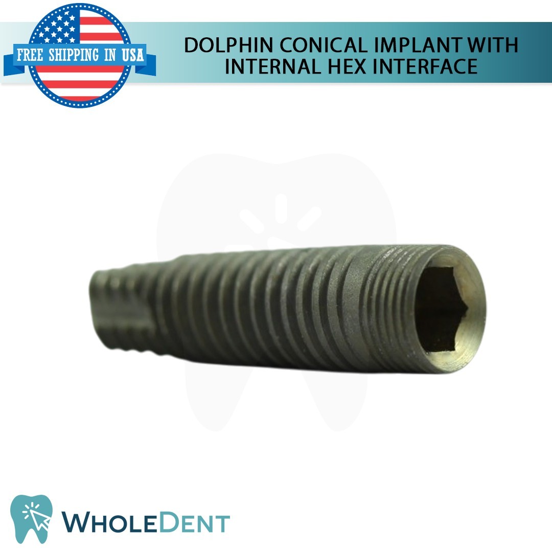 1x Dental Dolphin Conical Fixture with Int Hex Connection Titanium Sterile SLA