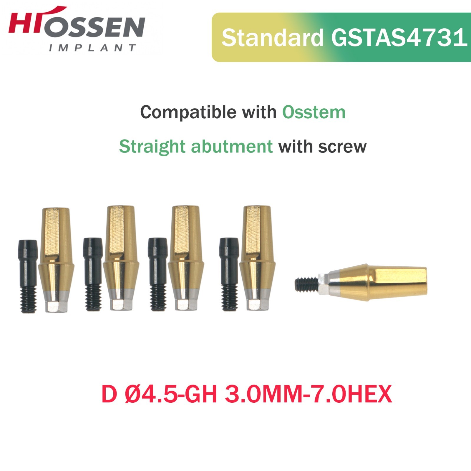 Regular Straight Transfer Abutment Internal Hex Fit Hiossen ET/Osstem TS Ø4.5mm