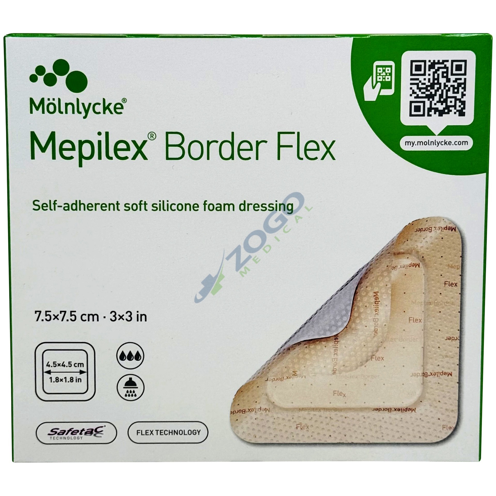 Mepilex Border Flex – Soft Silicone Foam Dressing – 3″ x 3″ – Box of 5 Dressings