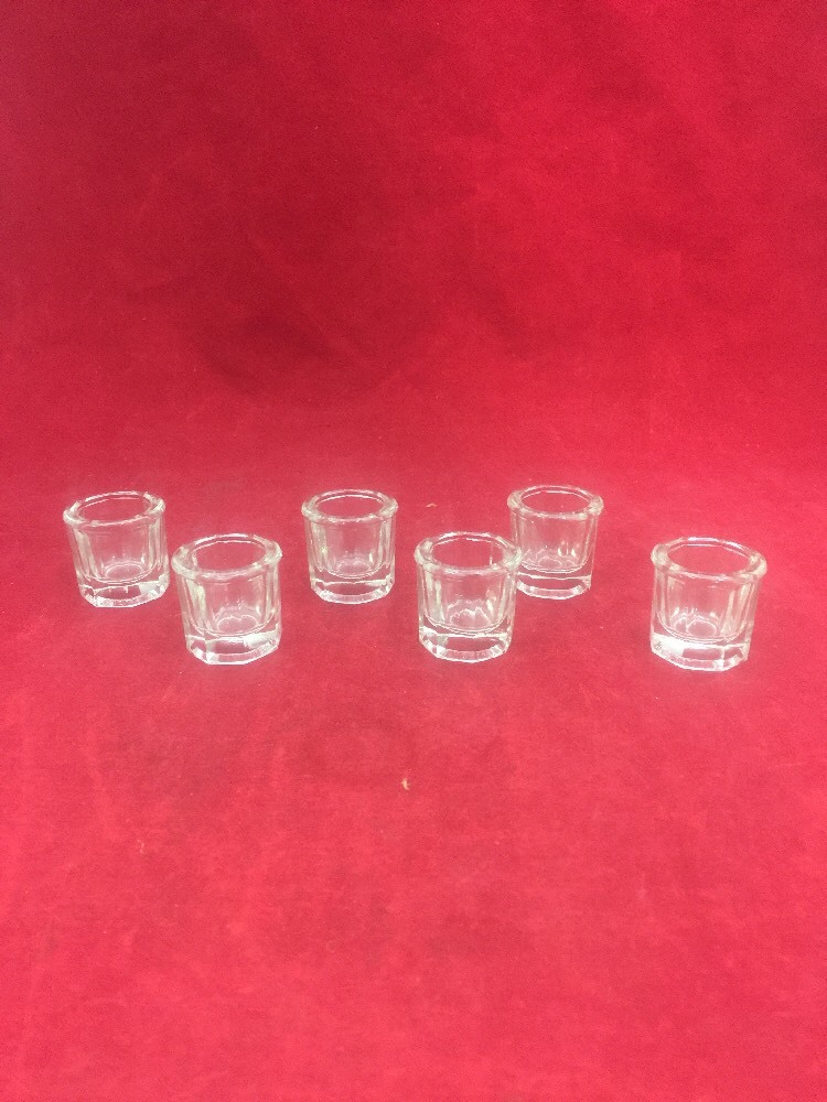 NEW QTY 6 Clear Glass Dappen Dish for Dental, Tattoo or Nail Spa