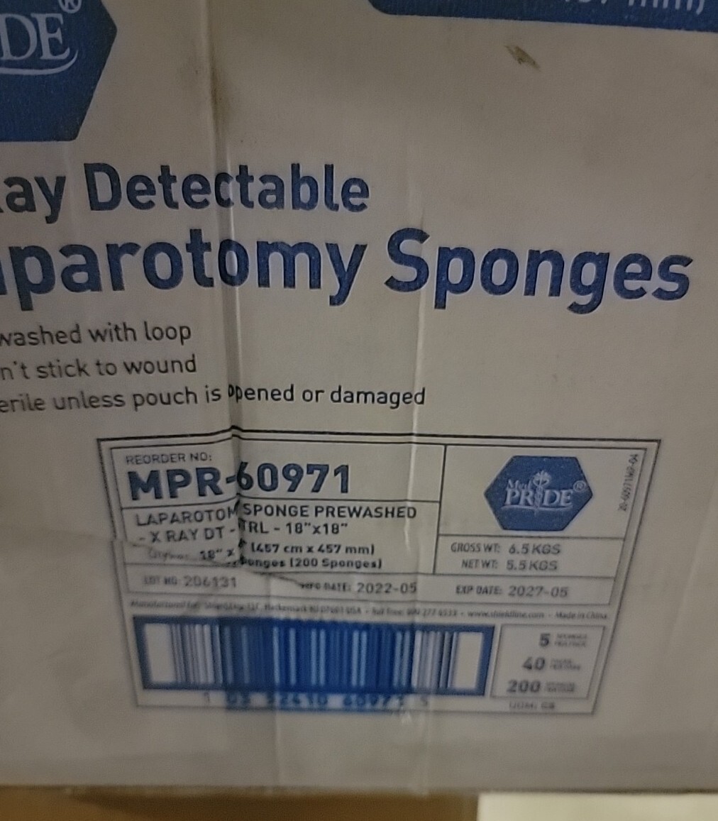 25 MedPride Laparotomy Sponges 18 ” X 18 ” Sterile Latex Free X-Ray Detectable