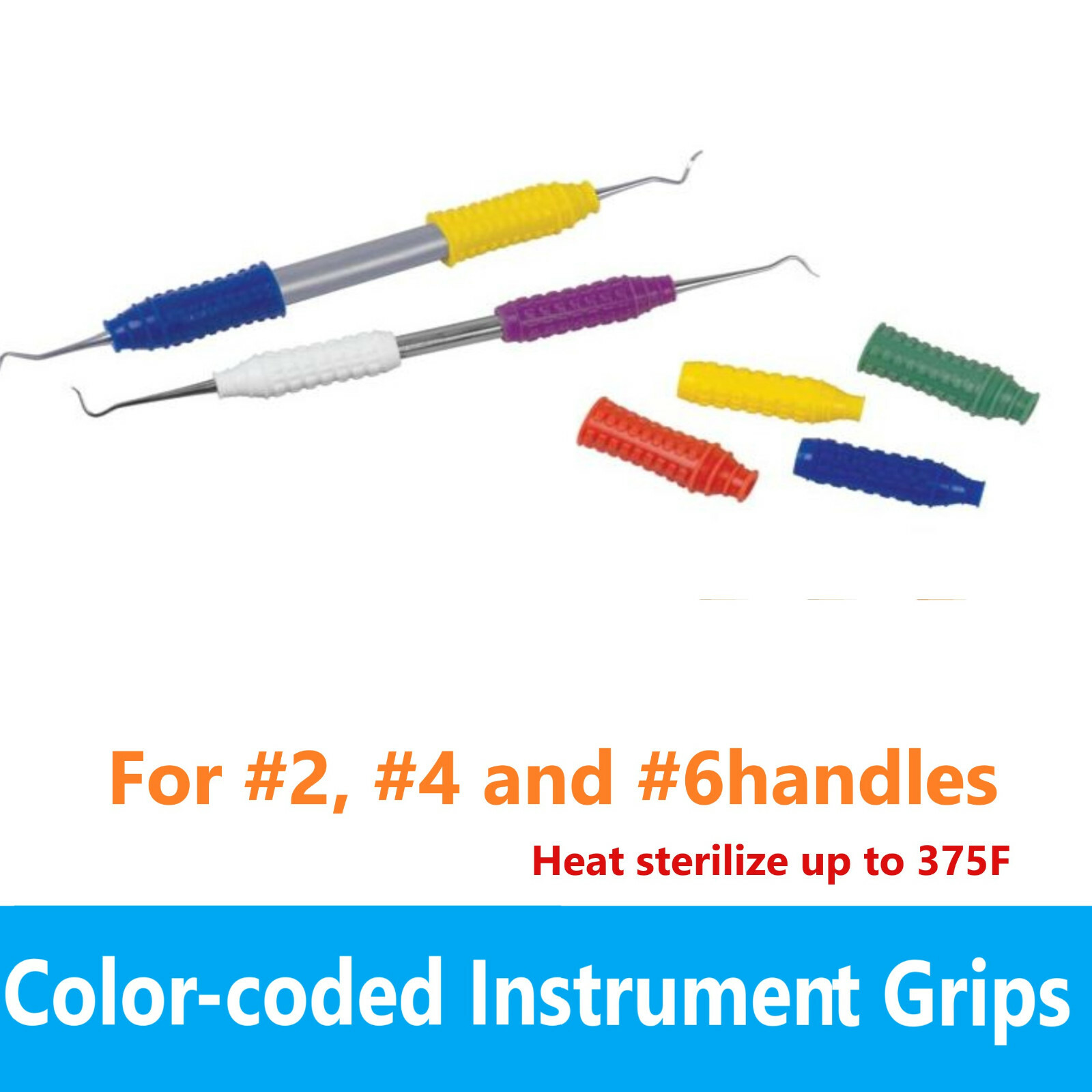 Dental Instrument Grips Silicone Color-Code For #2 #4 and #6 Handles 24/Bx