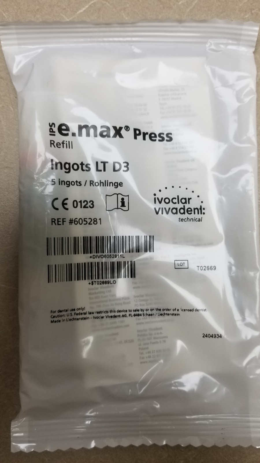 *PLEASE READ DESCRIPTION* BRAND NEW – LTD3 – IPS E.MAX PRESS – Pack of 5 ingots